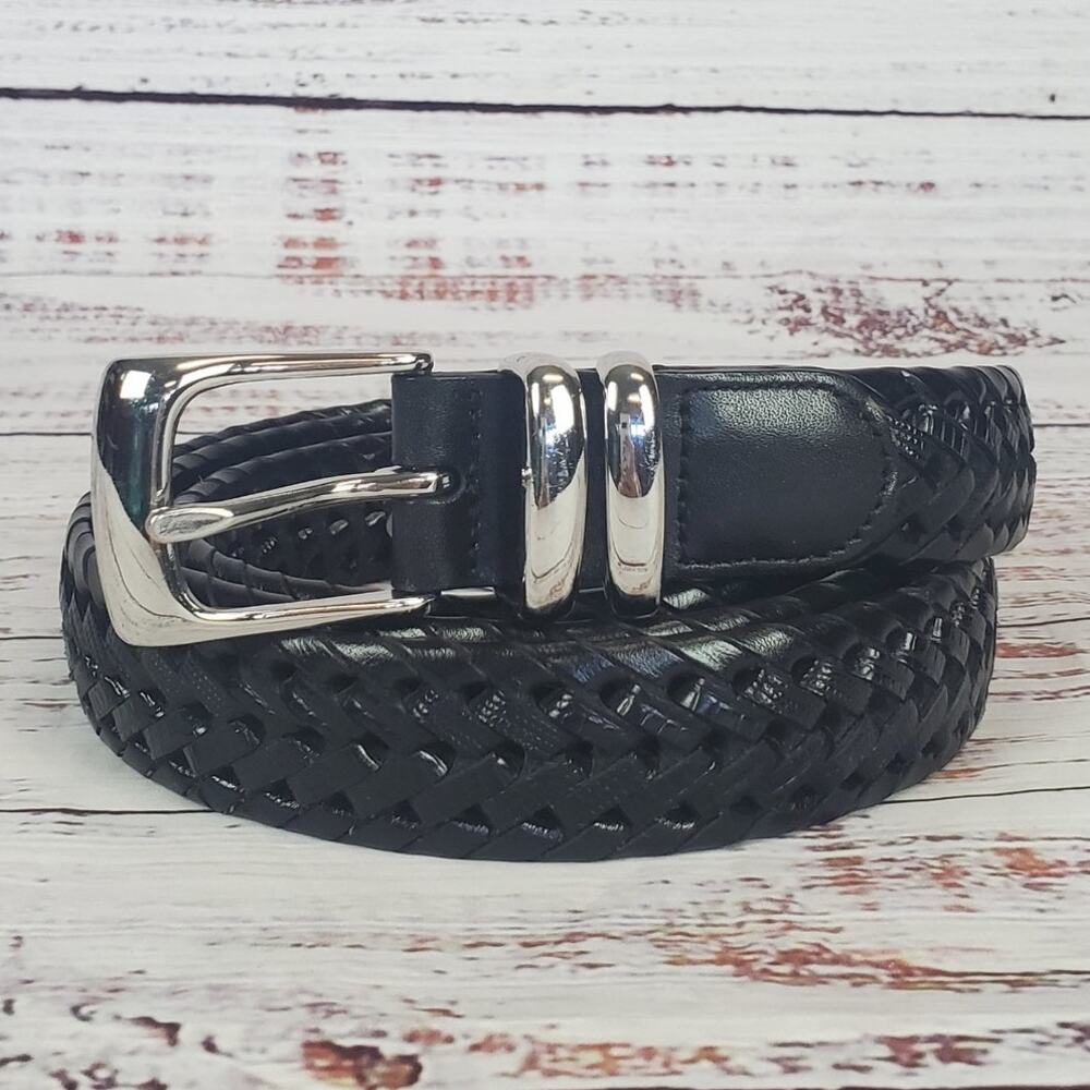 Roundtree Men's Braided Double Keeper Leather Belt Silver Tone Buckle 54 3XL